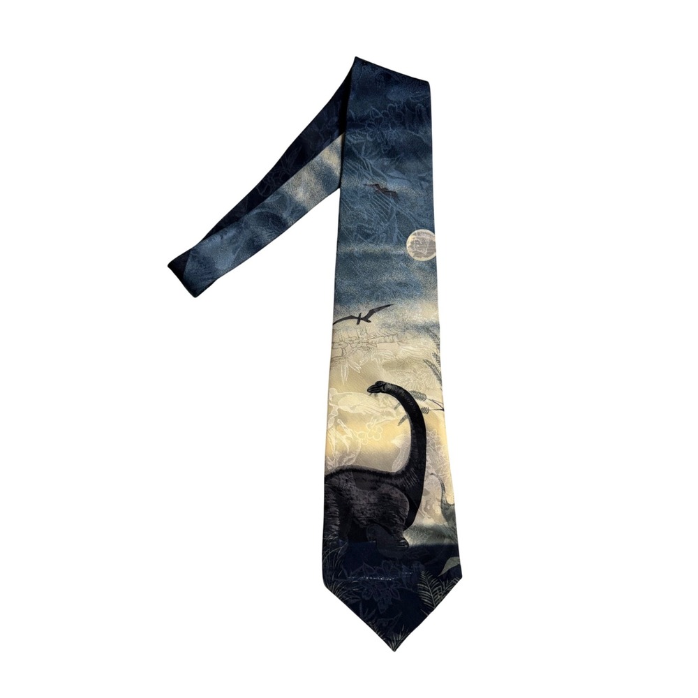 Vintage Endangered Species Dinosaur Necktie Brontosaurus Tie Jurassic Silk Blend